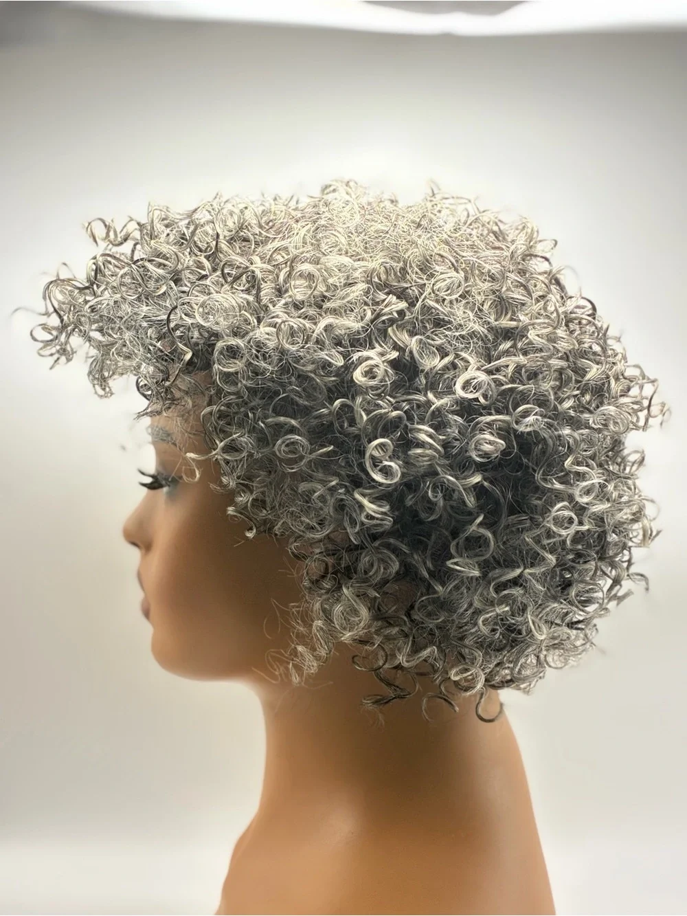 Short Curly Human hair Wig in Silver-Black